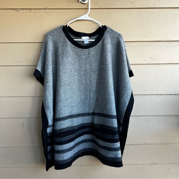 J. Jill Wool Blend Poncho Sweater Grey + Black Women Size OS - Picture 2 of 6